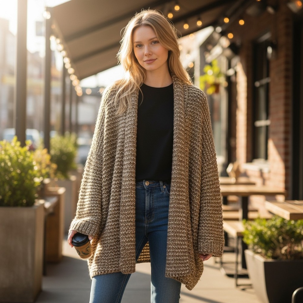 Lineamaglia Italy Wool Alpaca Blend Brown Knit Batwing Cardigan Sweater Womens L